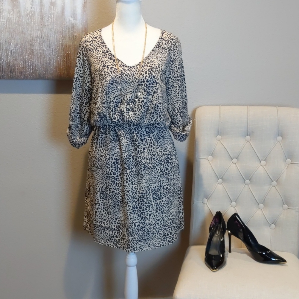 Aqua animal print v-neck dress